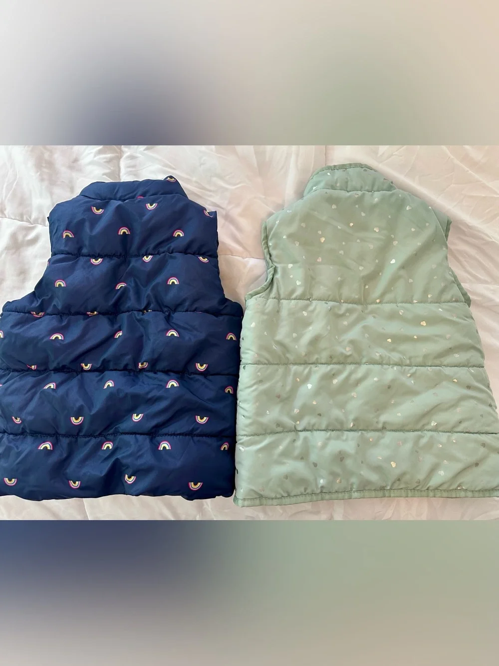 Girls Rainbow Puffer Vest & Mint heart puffer Vest